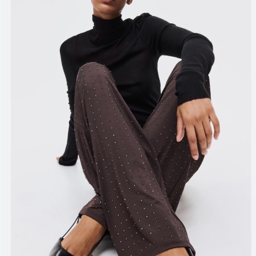 H&M Black Wide Leg Pants with Rhinestones